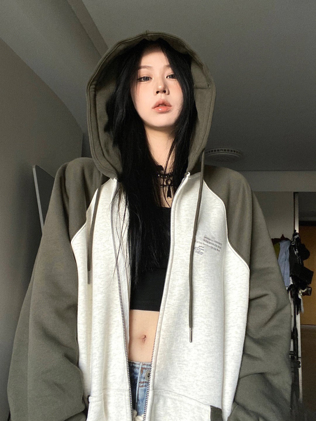 Fish Scale Collar Double Hood Compression Sweater