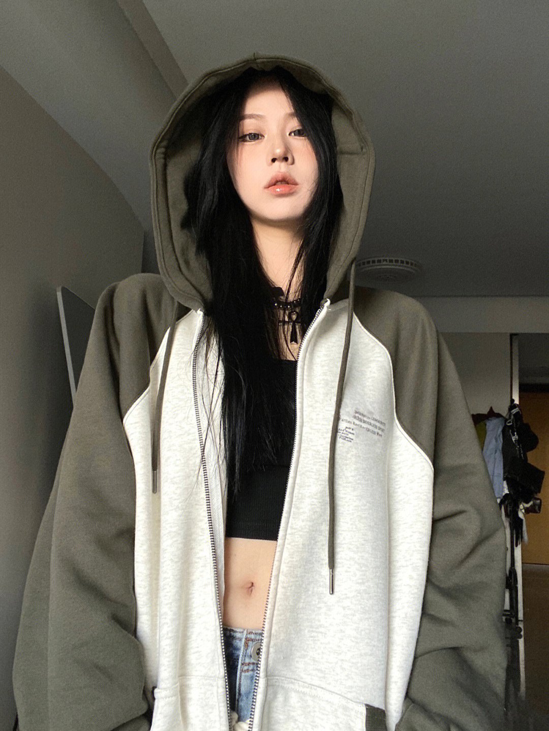 Fish Scale Collar Double Hood Compression Sweater