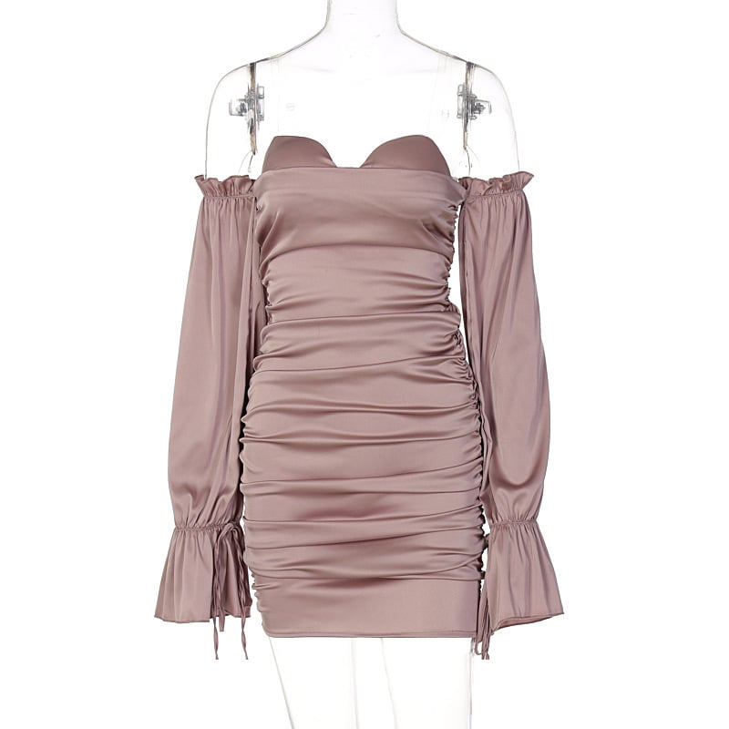 Off-the-Shoulder Pleated Lantern Sleeve Dress