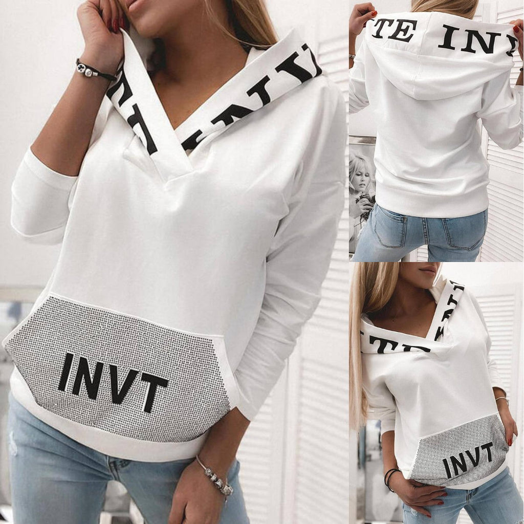 Pocket Hooded Letter Print Pullover Sweatshirt